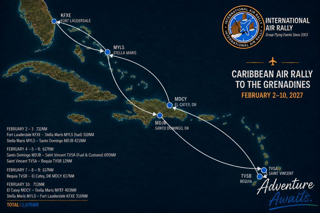 Caribbean Air Rally to the Grenadines route map